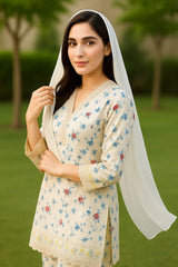 White maria Embroidered 3-Piece Lawn