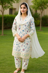 White maria Embroidered 3-Piece Lawn