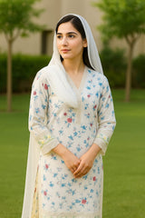 White maria Embroidered 3-Piece Lawn
