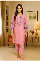 Momina Pink Embroidered Two-Piece Dress