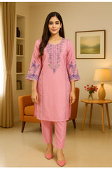 Momina Pink Embroidered Two-Piece Dress