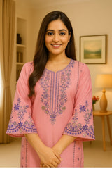 Momina Pink Embroidered Two-Piece Dress