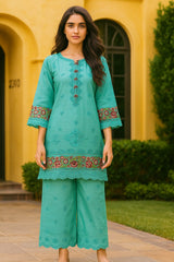 Meerab Embroidered Cotton Lawn 2-Piece Suit – Aqua Blue