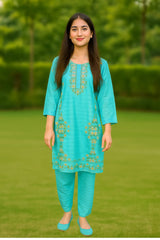 NOOR-E-NAZ 2-Pcs Aqua Blue Dress