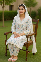 White maria Embroidered 3-Piece Lawn