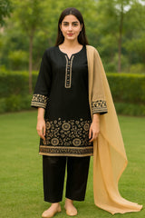 NAFEESA black 3-Piece Embroidered Suit
