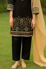 NAFEESA black 3-Piece Embroidered Suit