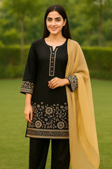 NAFEESA black 3-Piece Embroidered Suit