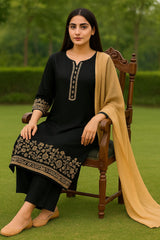 NAFEESA black 3-Piece Embroidered Suit